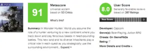 monster hunter: world metacritic