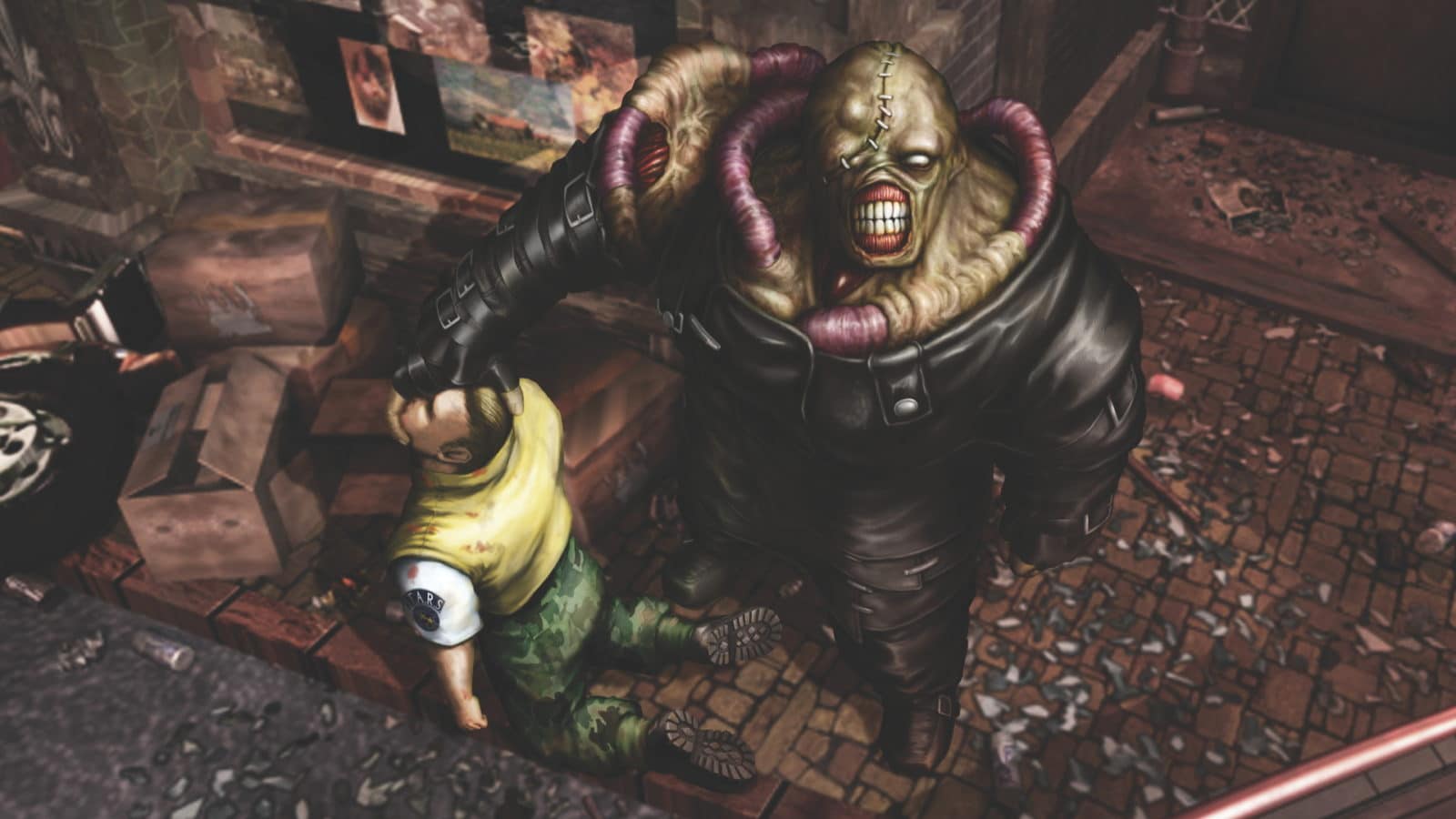 Il Nemesis di Resident Evil mentre uccide Brad Vickers