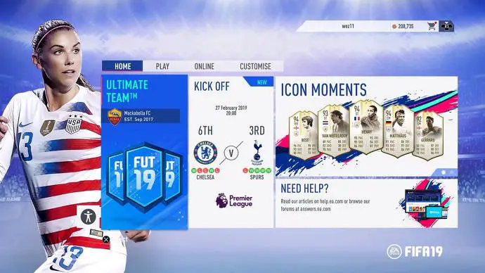 Fifa 19 menu