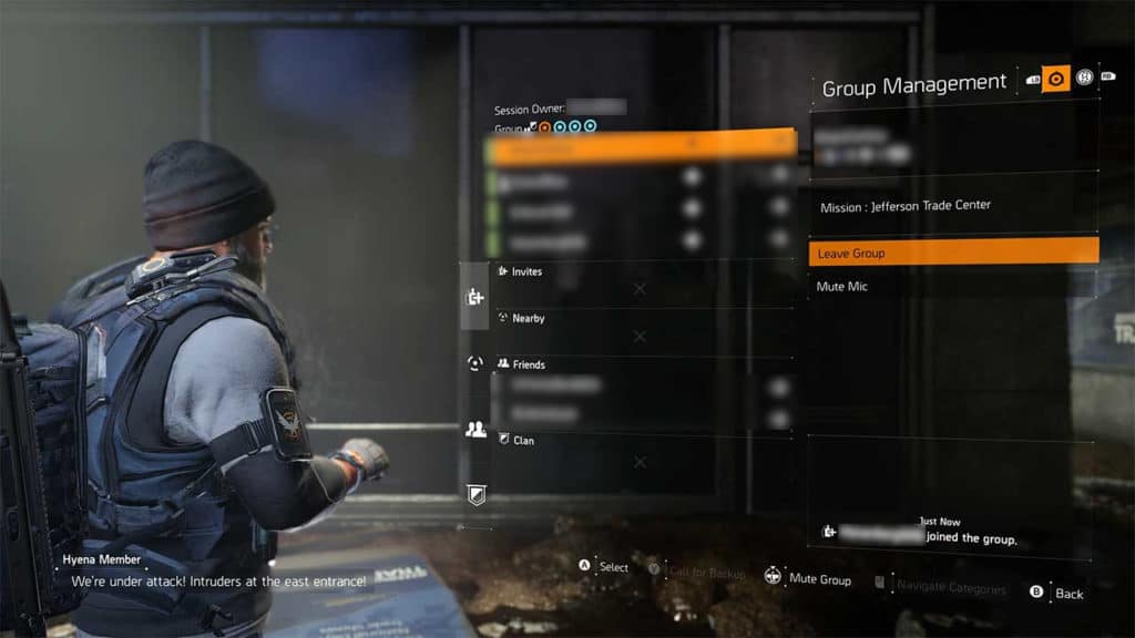 Menù per il Group Management relativo al lasciare un gruppo in Tom Clancy's The Division 2