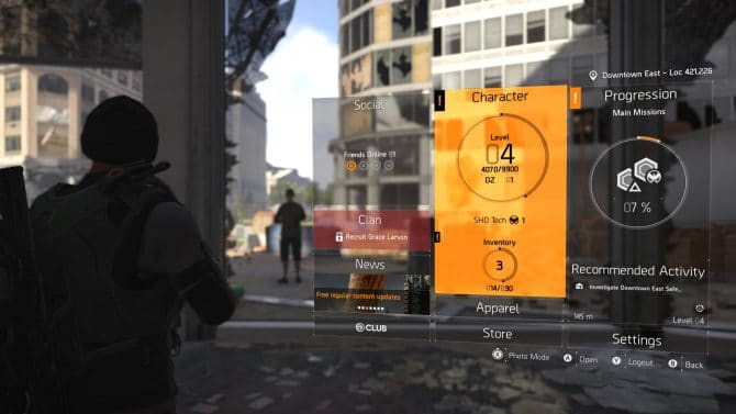 Menù social in Tom Clancy's The Division 2