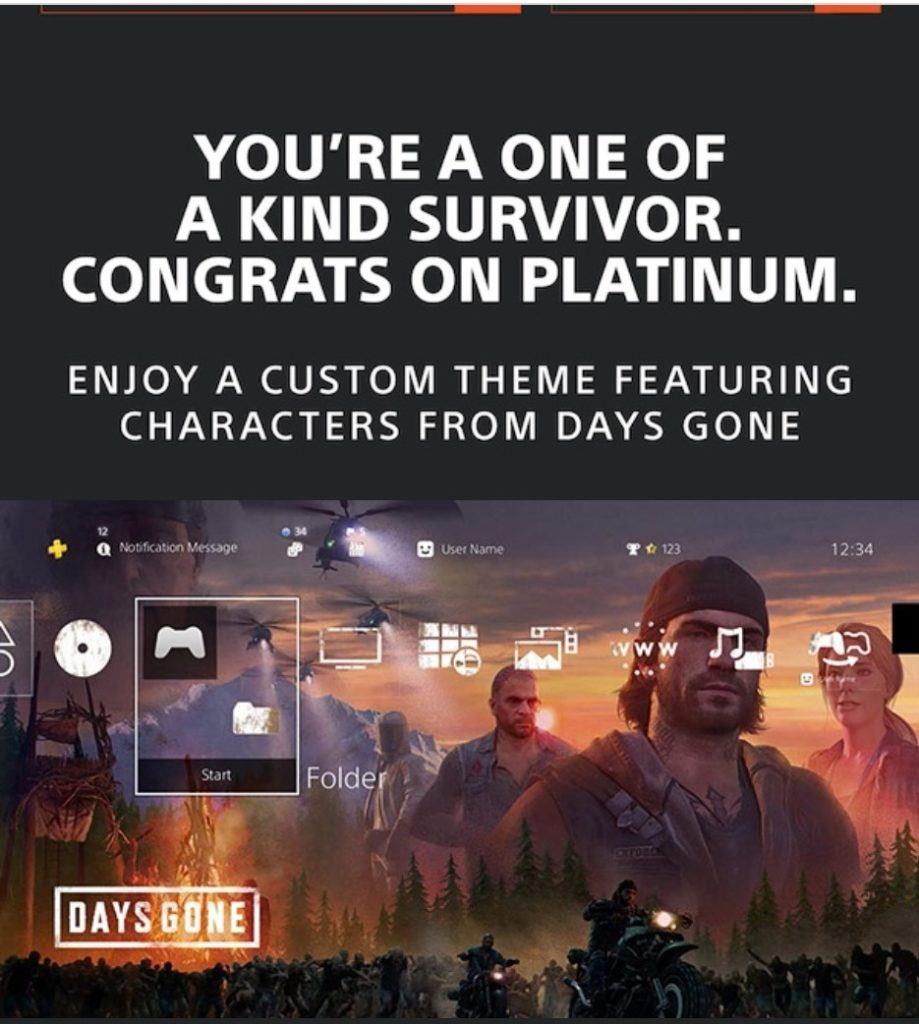 Days gone: tema e avatar per chi ottiene il trofeo platino Days gone tema per trofeo platino