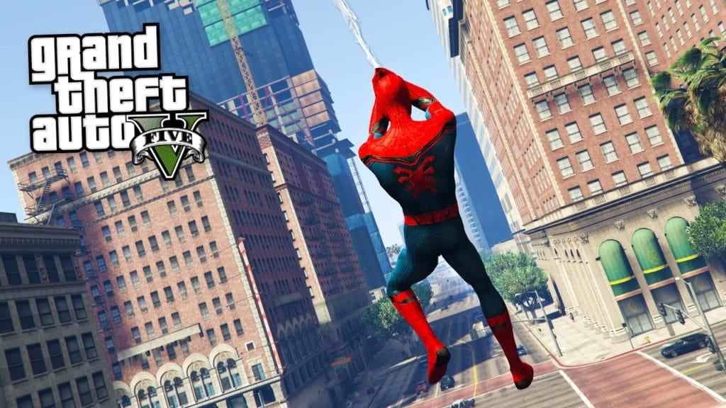 Uno screen della mod per gta v a tema spider-man