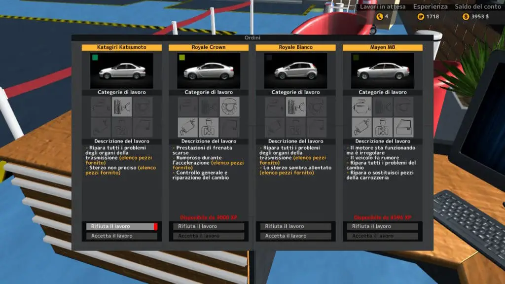 Le tabelle dalle tinte scure di Car Mechanic Simulator: Pocket Edition