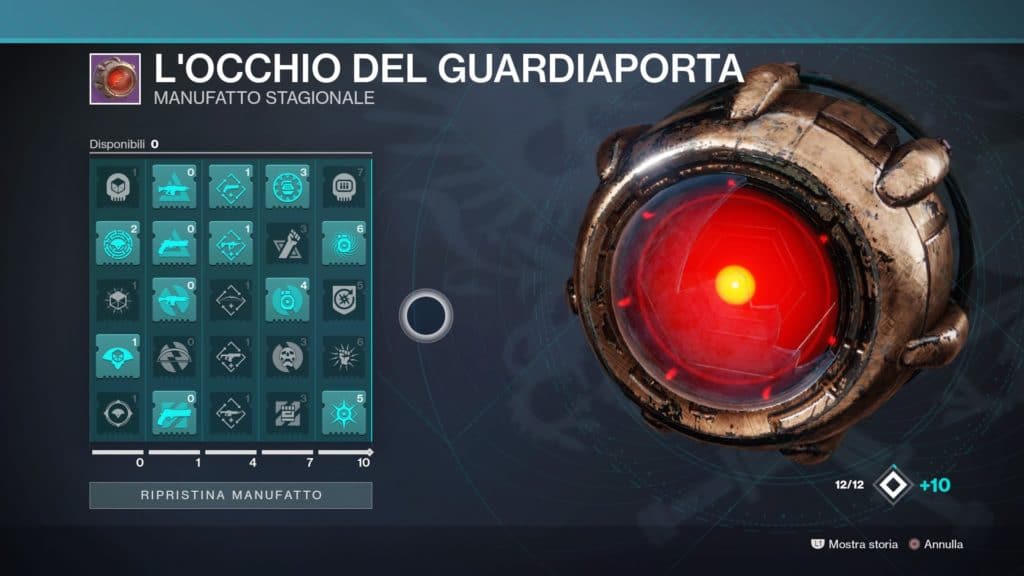 Destiny 2 guida manufatto occhio del guardiaporta artefatto migliori modifiche mod perk da sbloccare come usare