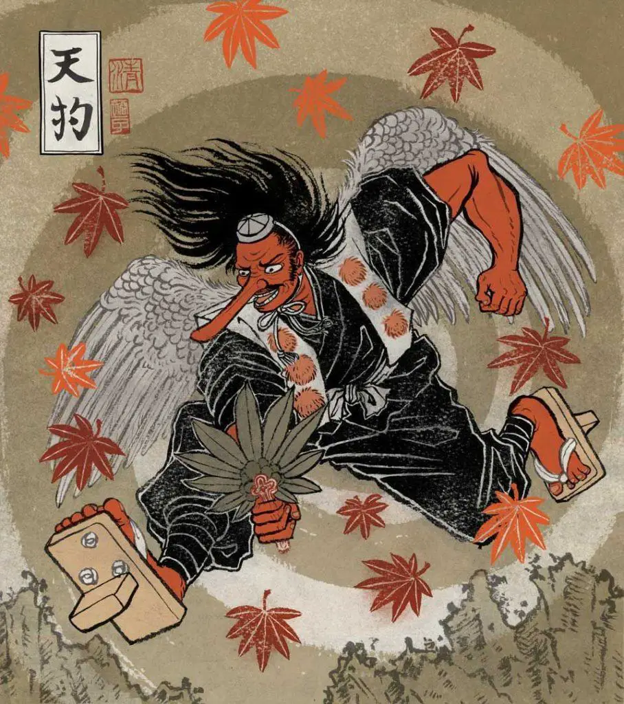 La figura mitologica del Tengu, uno degli Oni tipici del folklore nipponico