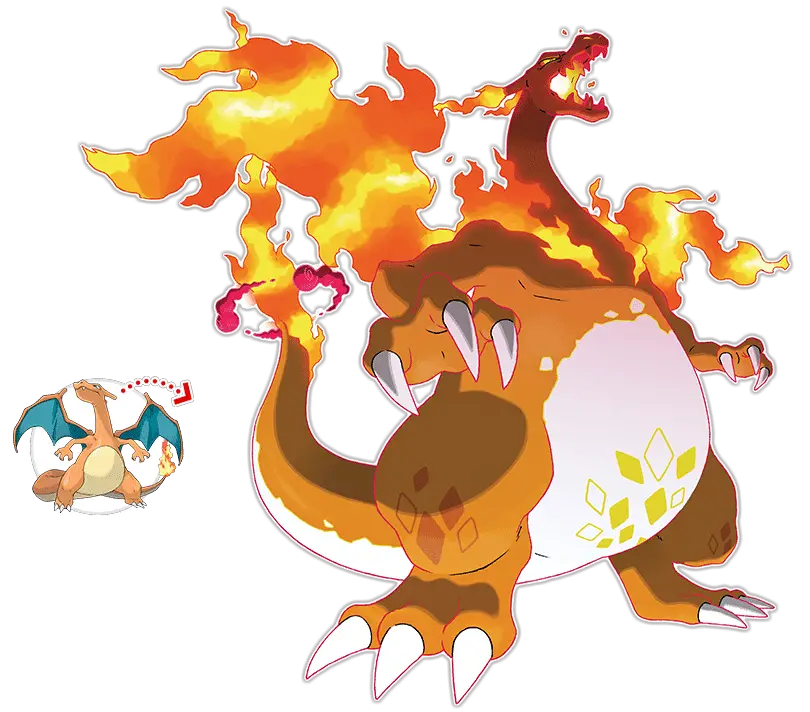 Artwork ufficiale di Pokémon Spada e Scudo per la forma Gigamax di Charizard