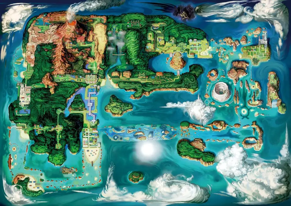 Artwork ufficiale della regione di Hoenn come appare nei remake