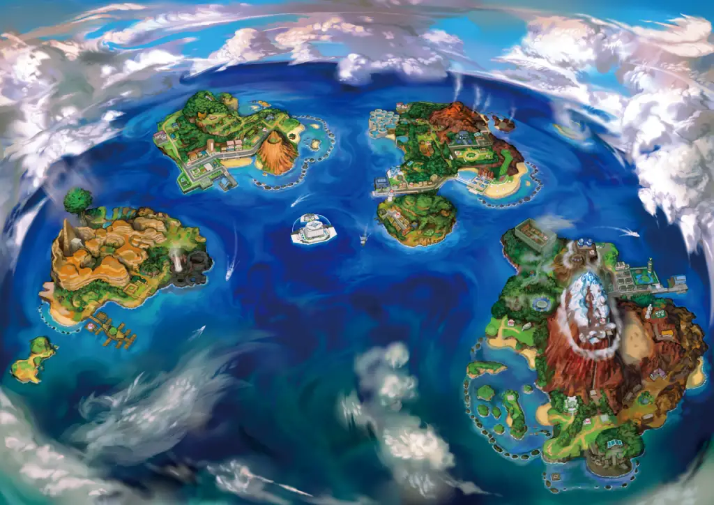 L'arcipelago di Alola come appare in Pokémon Sole e Pokémon Luna