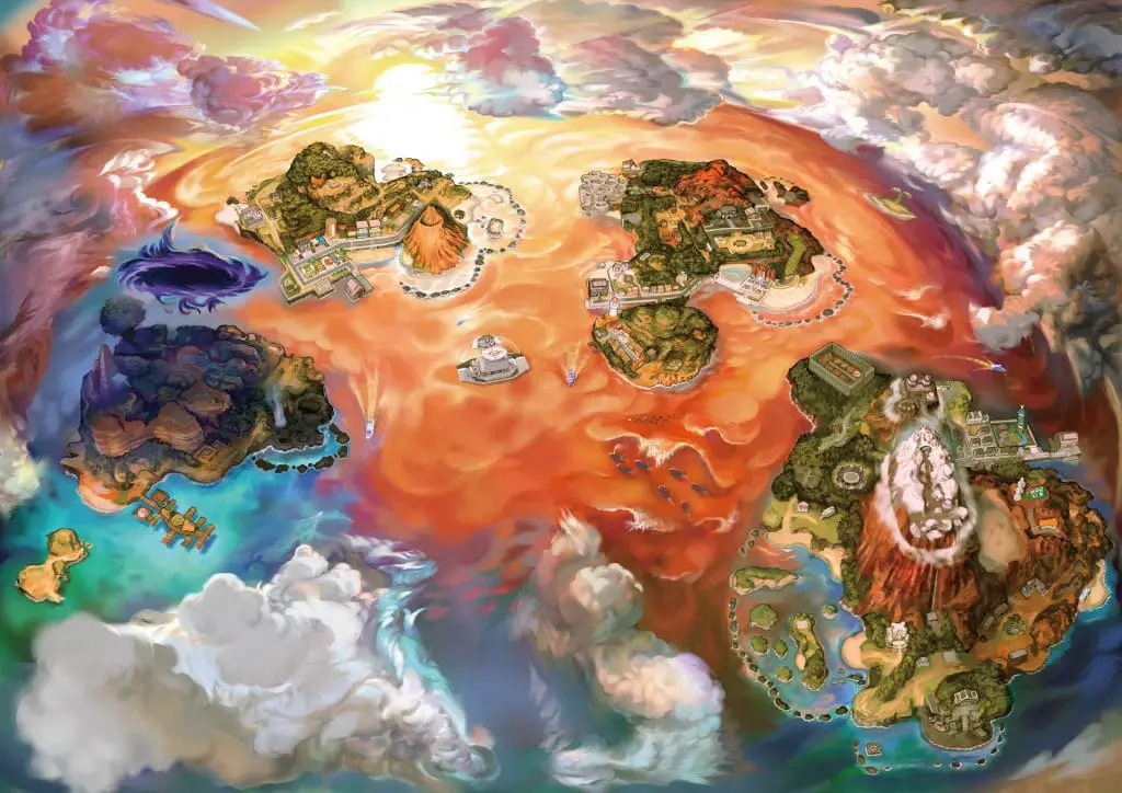La regione insulare di Alola, come appare in Pokémon UltraSole e Pokémon UltraLuna