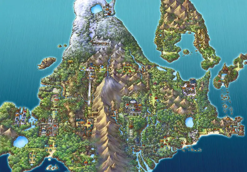 Artwork della regione di Sinnoh, versione di Pokémon Versione Diamante e Pokémon Versione Perla