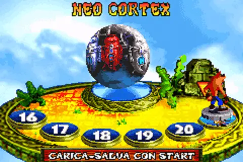 La schermata di selezione livello sulla falsariga di quella vista in Warped, in cui Crash - a cavallo di una moneta - poteva premere i vari pulsanti