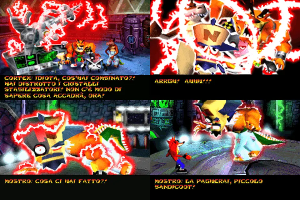 La scena che mostra la nascita di Megamix: questo è probabilmente quanto di più vicino ci sia al concetto del personaggio applicato ai modelli 3D della prima PlayStation, usati in pressoché ogni scenetta su GBA