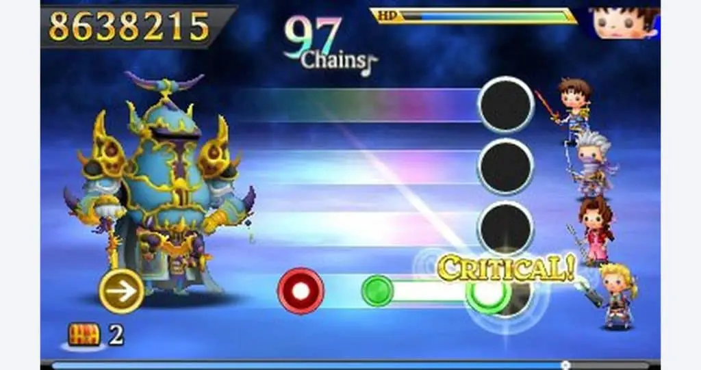 L'impronunciabile Theatrhythm Final Fantasy e il suo seguito sottotitolato Curtain Call sono tra gli esempi più lampanti di quanto appena detto: immagine con effetti 3D in alto, input sul touch screen in basso