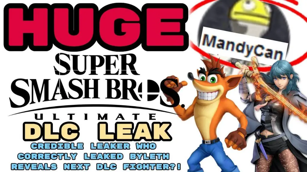 Illustrata: il tipico thumbnail (immagine di anteprima) di un video di LaxChris, in questo caso inerente al presunto leak di Crash Bandicoot in Super Smash Bros. Ultimate. L'idea di un "GRANDE LEAK" inizia a mancare di serietà quando siamo portati a pensare che le fughe di informazioni da parte del team di Sakurai avvengano ogni santo giorno.