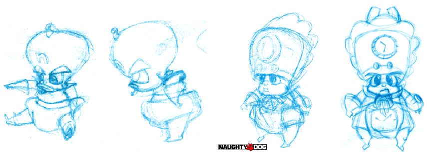 Bozzetti originali per Baby Cortex e Baby N. Tropy, dall'ormai defunta "ala Bandicoot" del sito di Naughty Dog