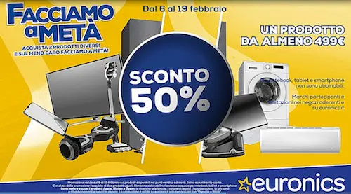 Promozioni retail, Euronics lancia l’offerta “Facciamo a metà”