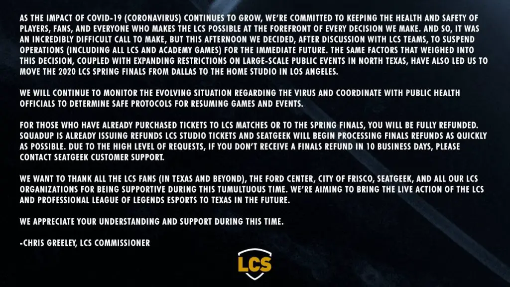 League of Legends annuncio lcs