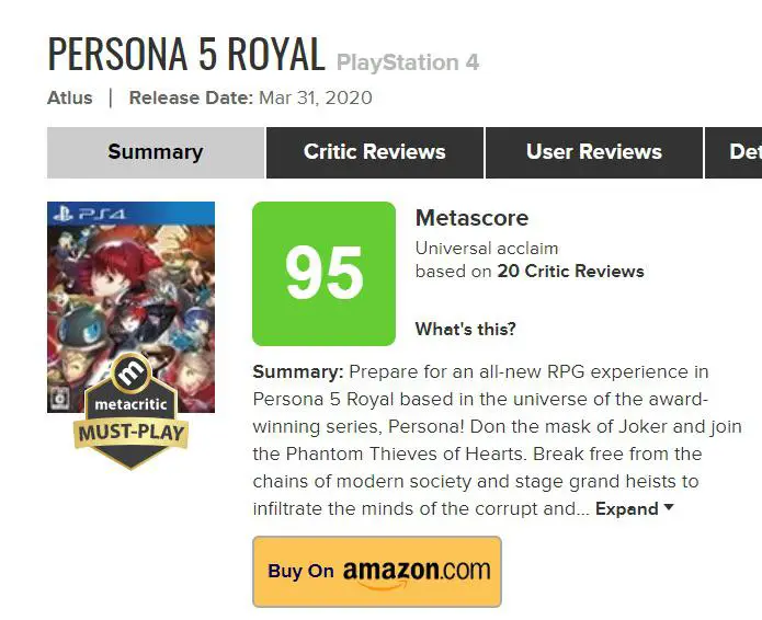 Persona 5 Metacritic