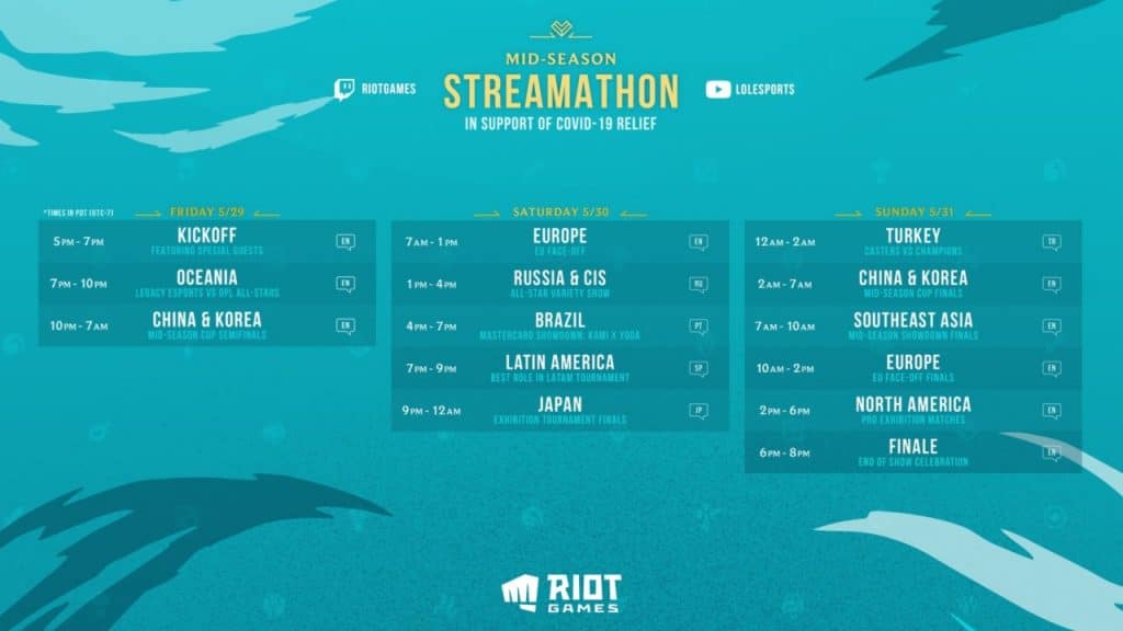 League of Legends Mid-Season Streamathon schedule 2020