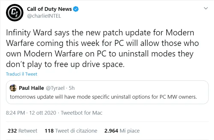 Call od Duty: Modern Warfare update PC