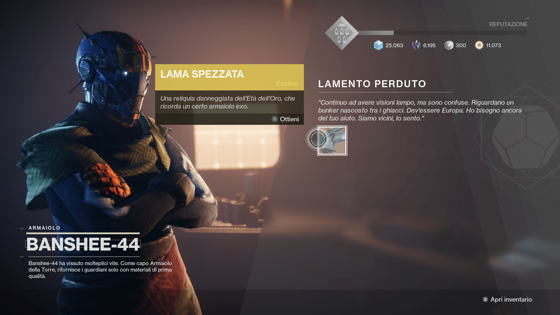 destiny 2 oltre la luce spada esotica lamento