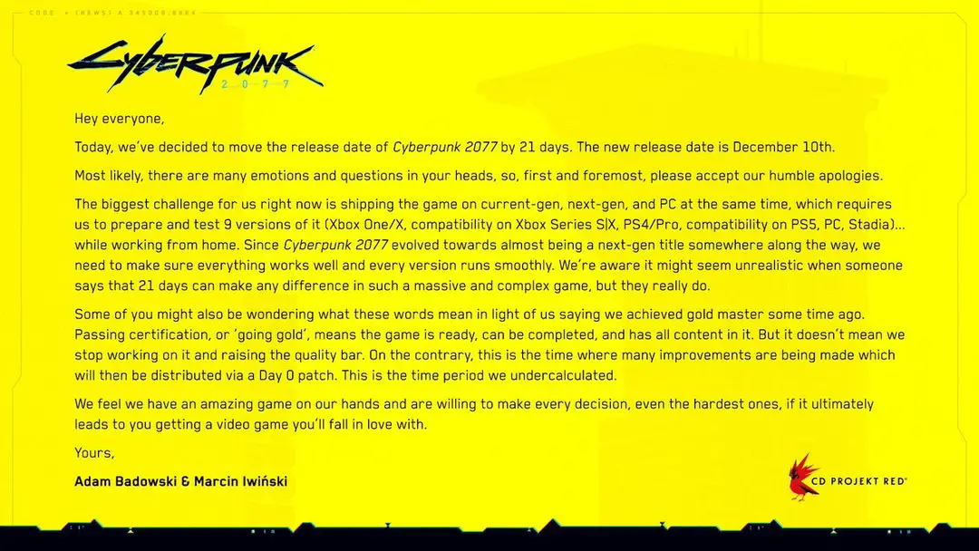 Nuovo rinvio per Cyberpunk 2077