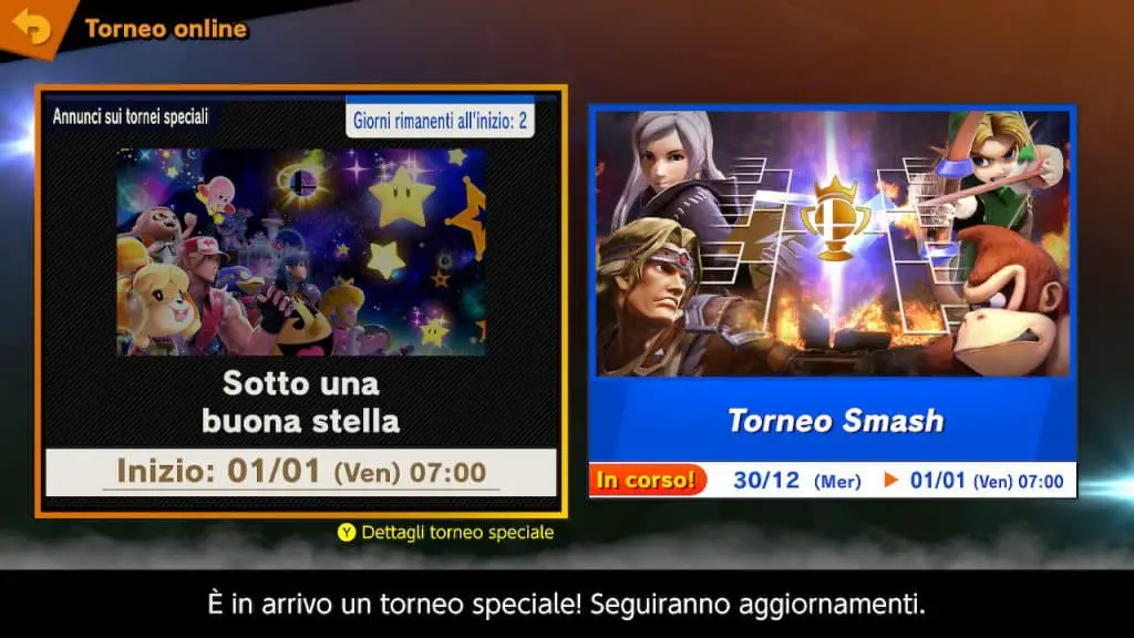 Super Smash Bros. Ultimate, torneo online “Sotto una buona stella”