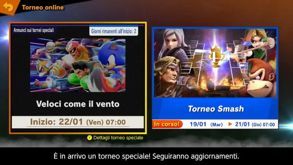 Super Smash Bros. Ultimate, torneo online “Veloci come il vento”