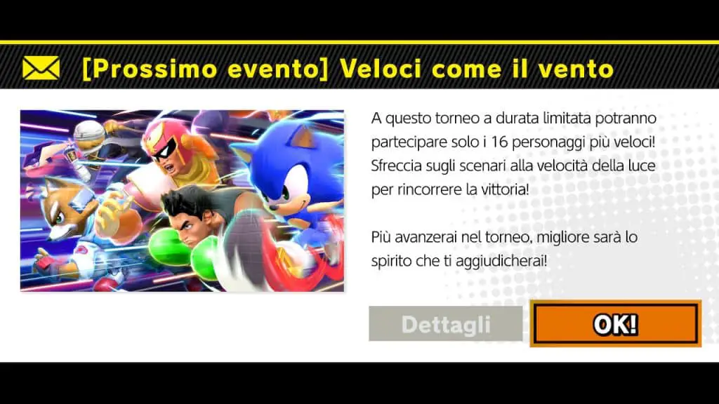 Super Smash Bros. Ultimate, torneo online “Veloci come il vento”