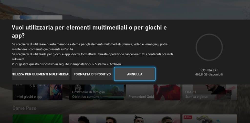 Xbox series hdd vuoto collegato