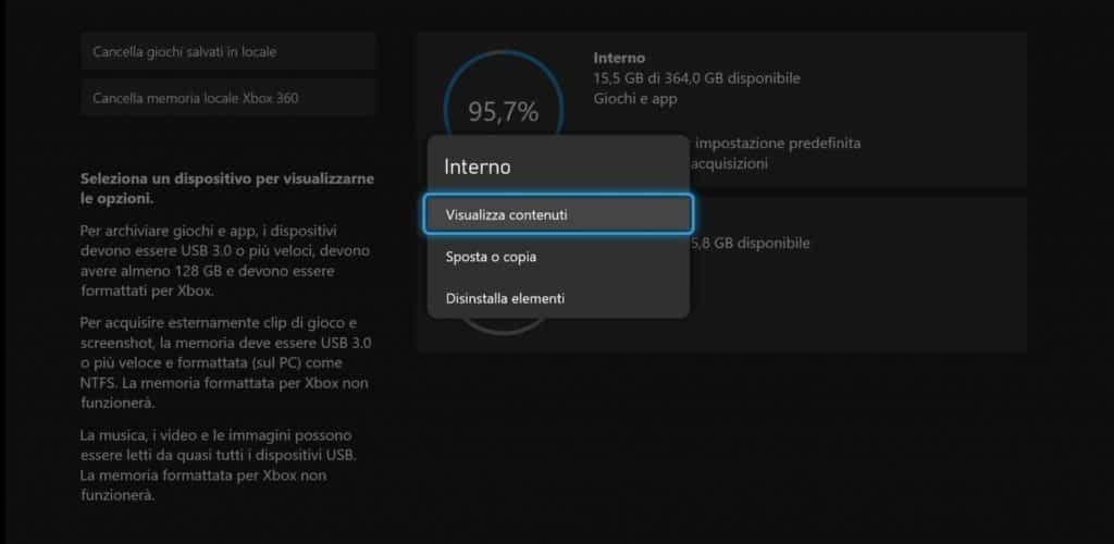 xbox series dispositivi di memorizzazione