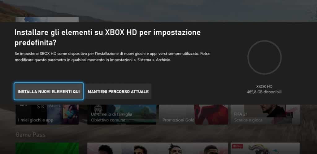 xbox series scelta percorso installazione