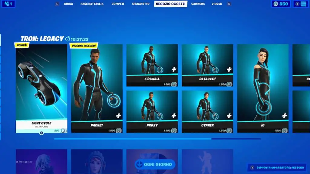 Fortnite, i contenuti di Tron Legacy arrivano nel negozio oggetti