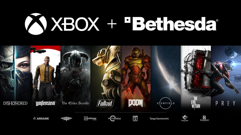 Xbox game pass ultimate mette in palio controller bethesda Artwork raffiguranti i principali titoli bethesda
