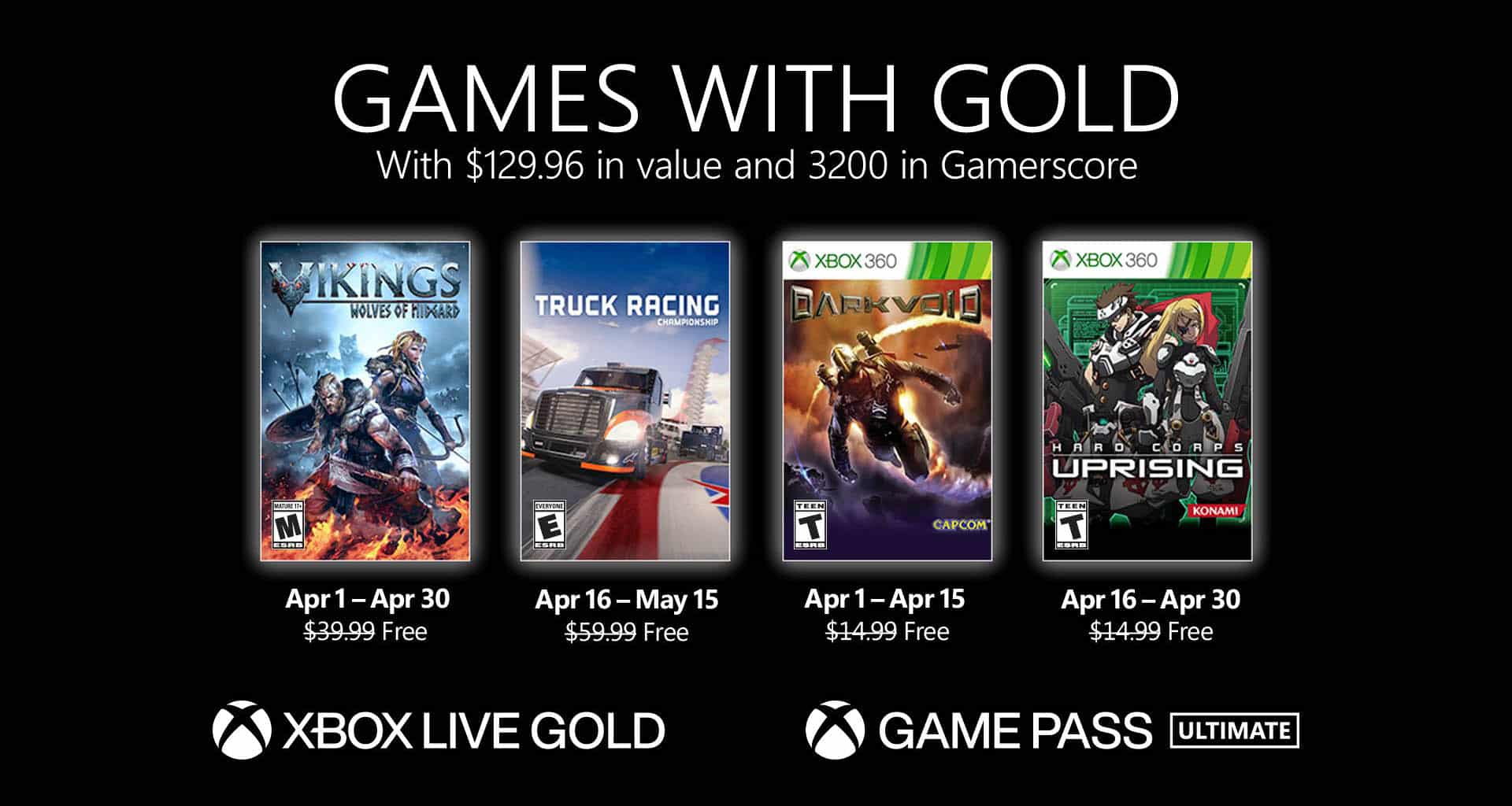 Xbox Live Gold giochi gratis aprile 2021