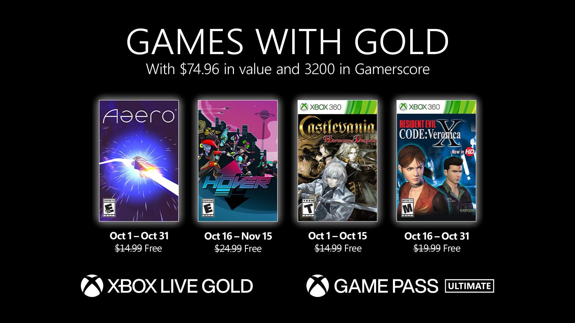 Xbox Live Gold giochi gratis ottobre 2021