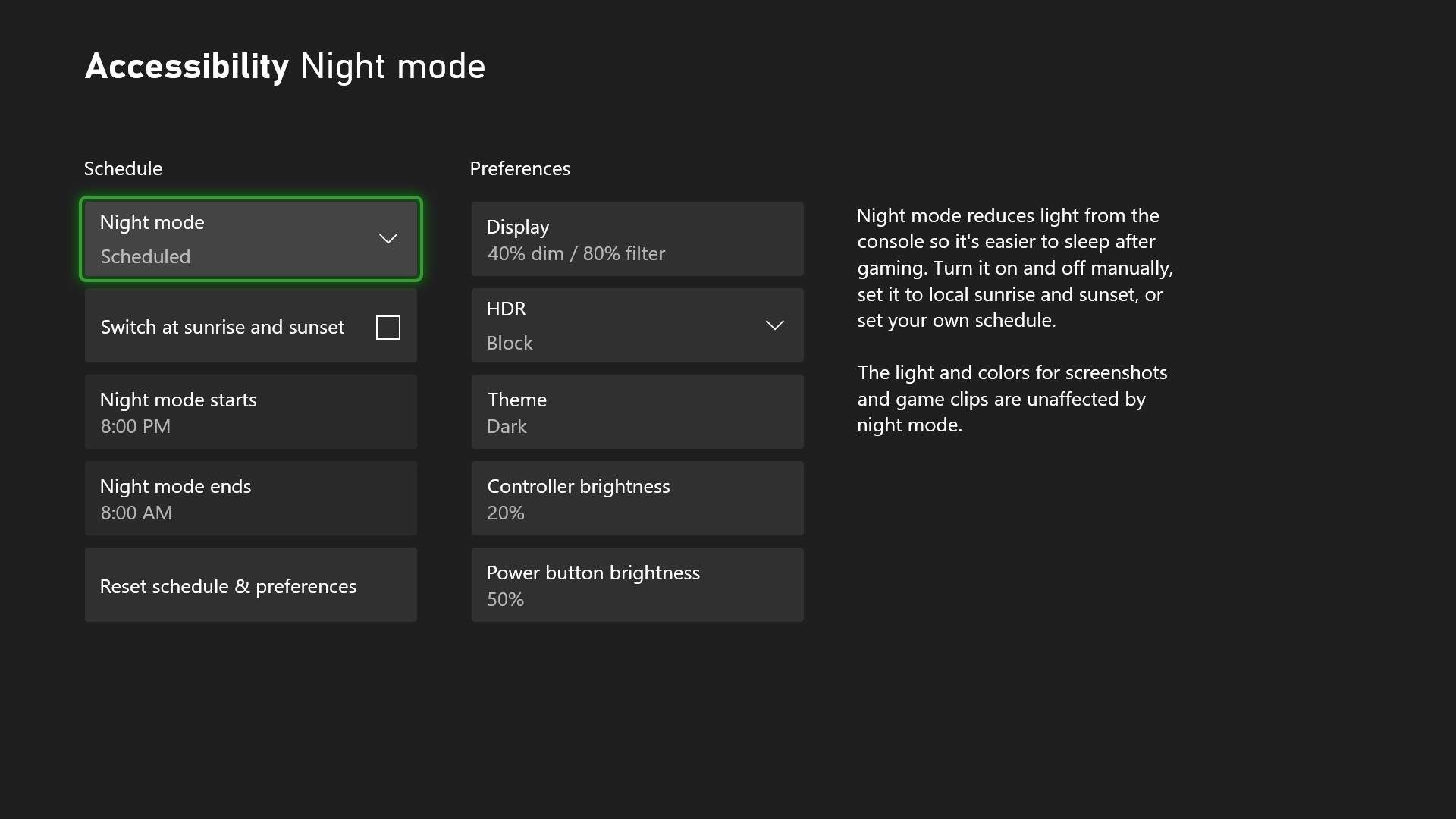 Xbox Series X S Night Mode