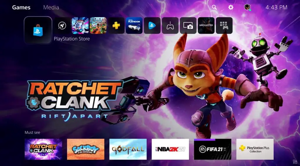 PS5 homescreen