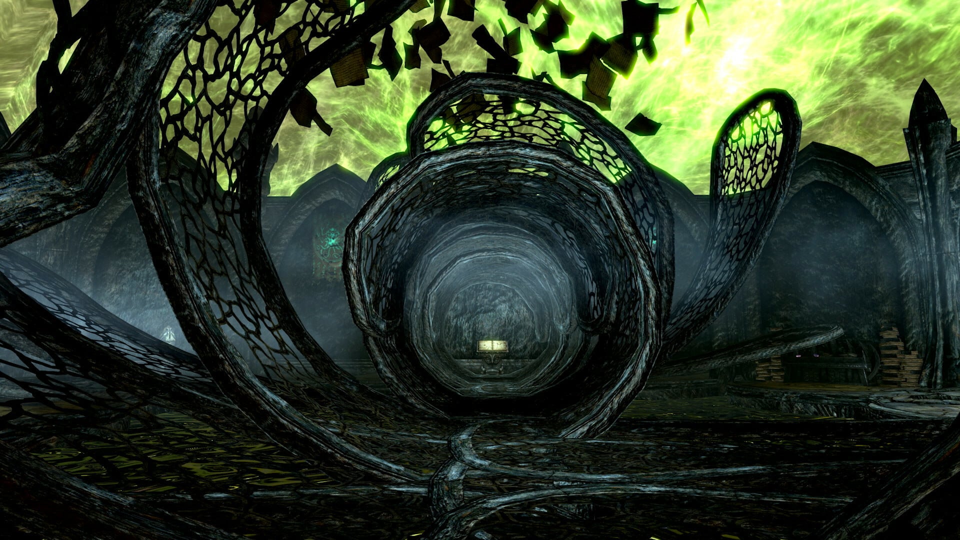 Paesaggio di skyrim, gioco bethesda disponibile su xbox