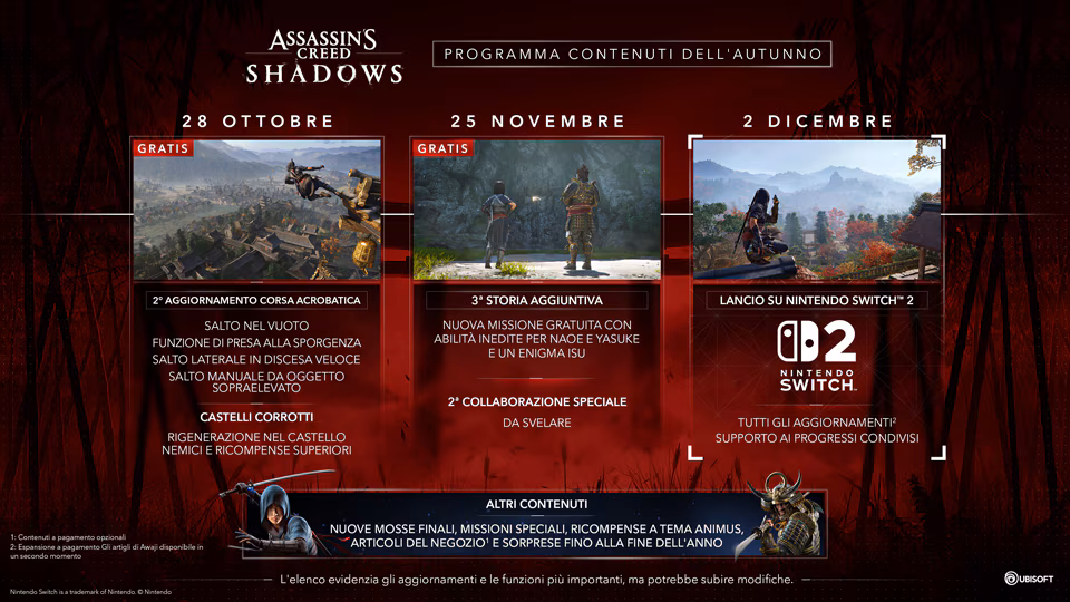 Assassin’s Creed Shadows: tutte le novità dell’aggiornamento autunnale e la data su Switch 2 assassins-creed-shadows-aggiornamento-autunnale-switch-2