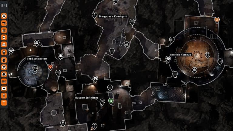 Tac-Map spoiler-free di Astra Malorum in Black Ops 7 Zombies, con Wall Buy e punti chiave sempre visibili.