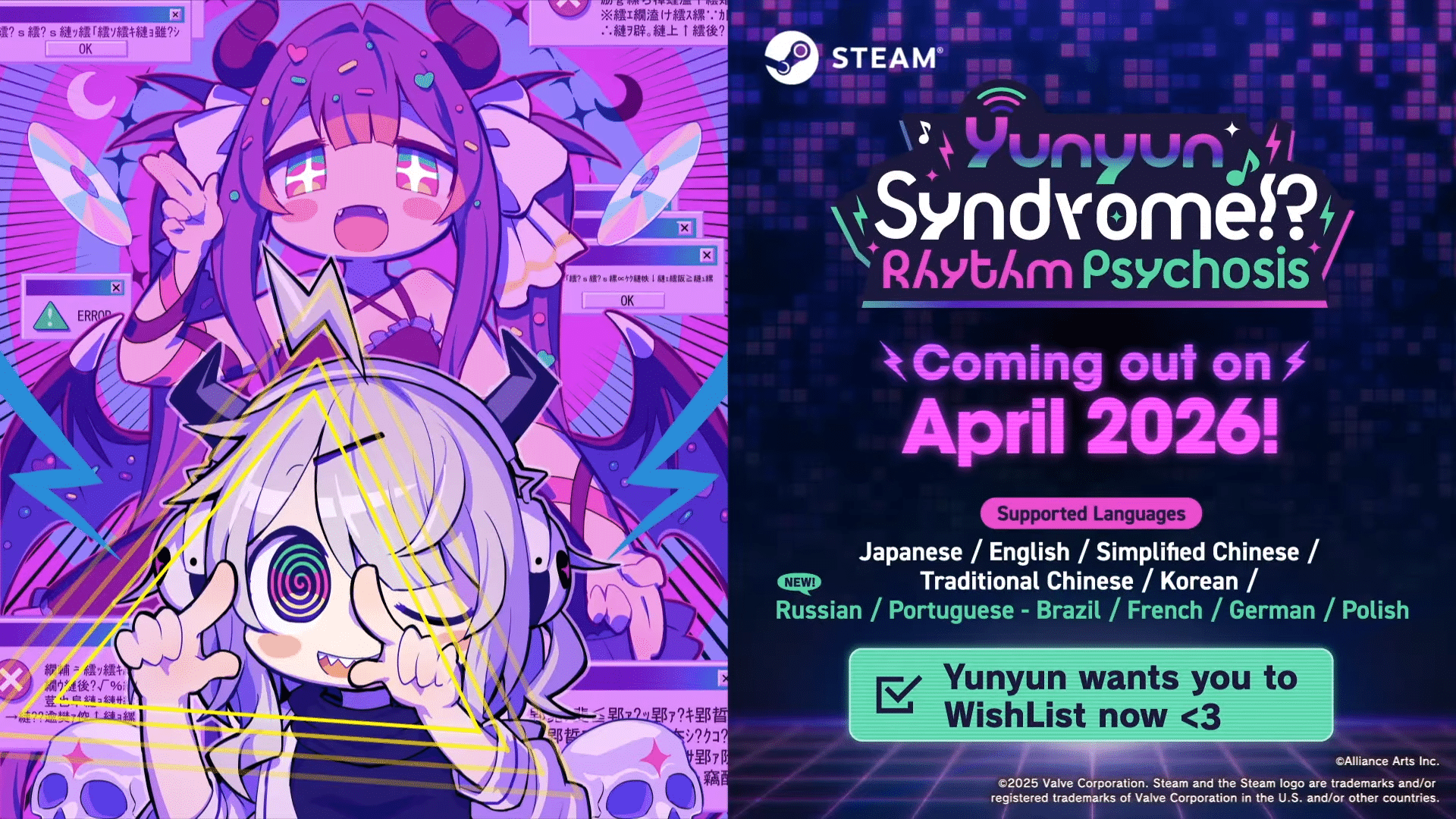 Yunyun syndrome rhythm psychosis arriverà su steam ad aprile 2026 con demo aggiornata e classifiche online.