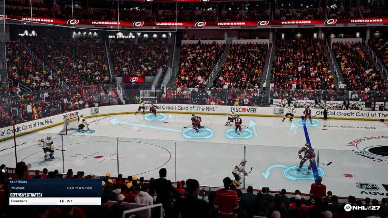 NHL 27 gameplay con playbook di squadra