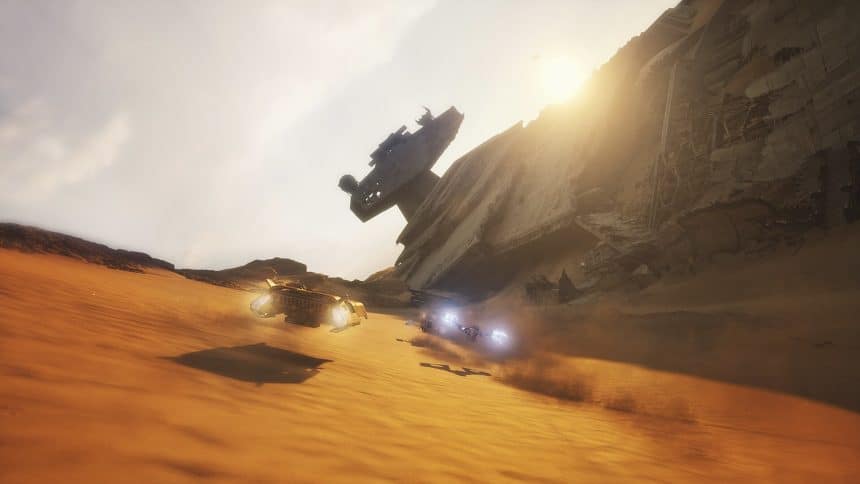 Star wars galactic racer, gara tra repulsorcraft su jakku