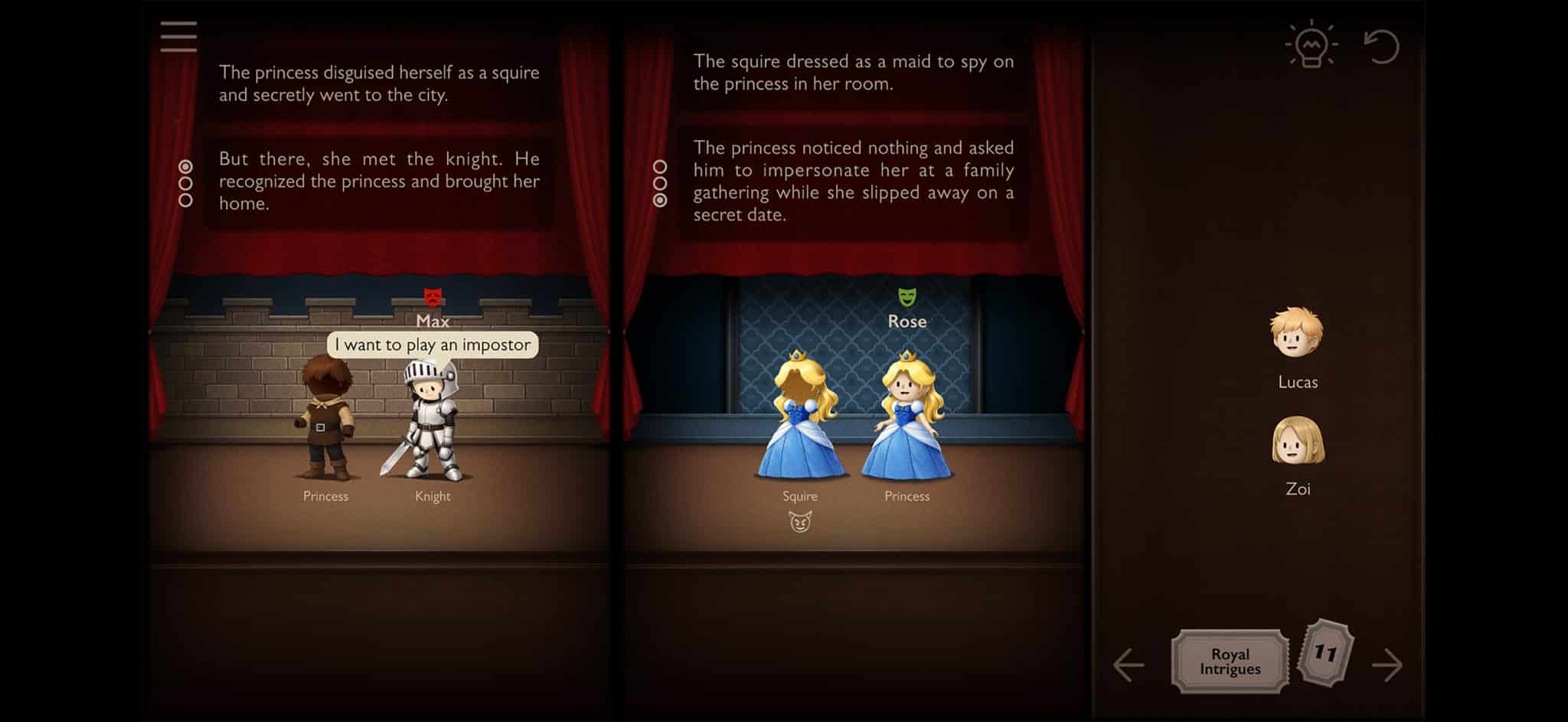 Cast e ruoli nel puzzle game villain! Di triomatica games