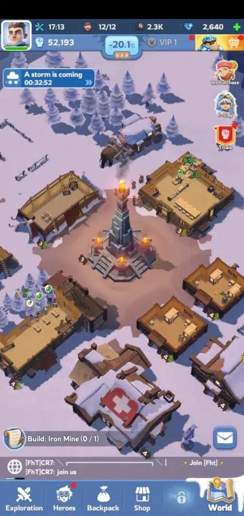 Whiteout survival città innevata e interfaccia di gioco