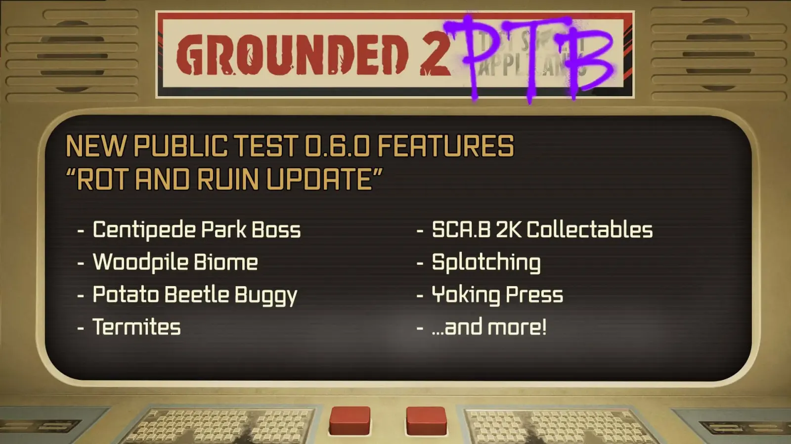 Grounded 2 public test: come entrare su pc, xbox e ps5 Rot and ruin public test build di grounded 2, materiale ufficiale obsidian