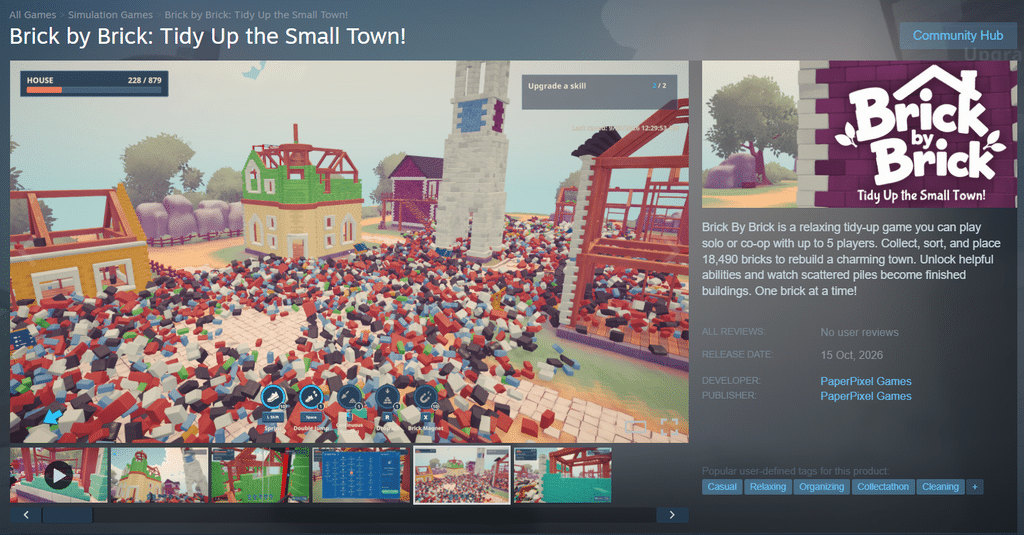 Brick by brick: tidy up the small town! Esce il 15 ottobre su steam