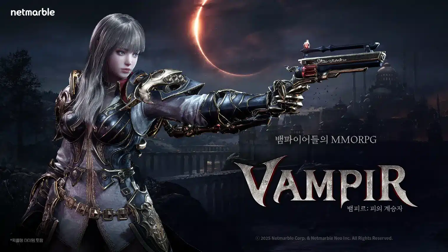 Vampir in italia: download pc e mobile, crossplay e lingua Artwork ufficiale di vampir di netmarble con un personaggio armato in ambientazione gotica